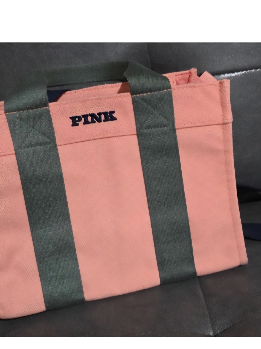 PINK Victoria's Secret Coral Duffel with Dark Green Straps